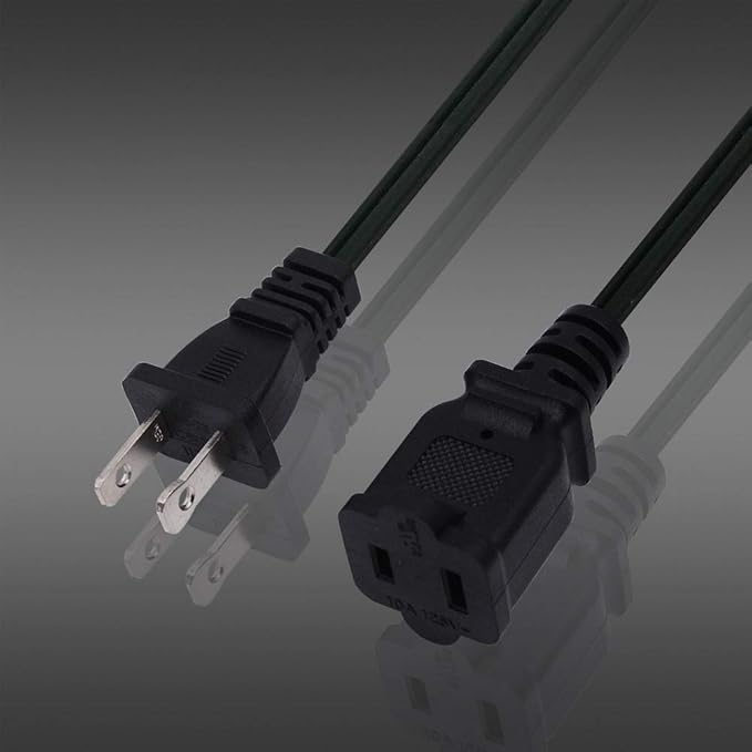 2-Pack Extension Cord 2 Prong, 5FT Short and Small Etension Cords Male/Female Indoor Power Cable for NEMA 1-15P to NEMA 1-15R Black