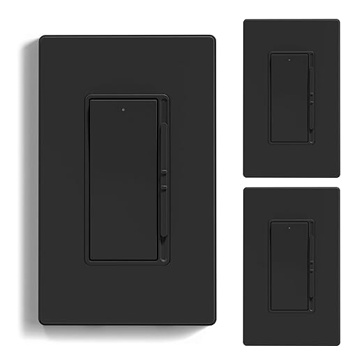 ELEGRP Digital Dimmer Light Switch for 300W Dimmable LED/CFL Lights and 600W Incandescent/Halogen, Single Pole/3-Way LED Slide Dimmer Light Switch, Wall Plate Included, UL Listed, 3 Pack, Matte Black