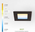 ASD 6 Pack LED Square Recessed Lighting 3 Inch, 5 CCT 2700K-5000K, 6W 30W Eqv, Ultra Thin Dimmable Ceiling Lights with J Box, Canless Wafer Downlight, Slim Panel, UL Energy Star, Oil-Rubbed Bronze