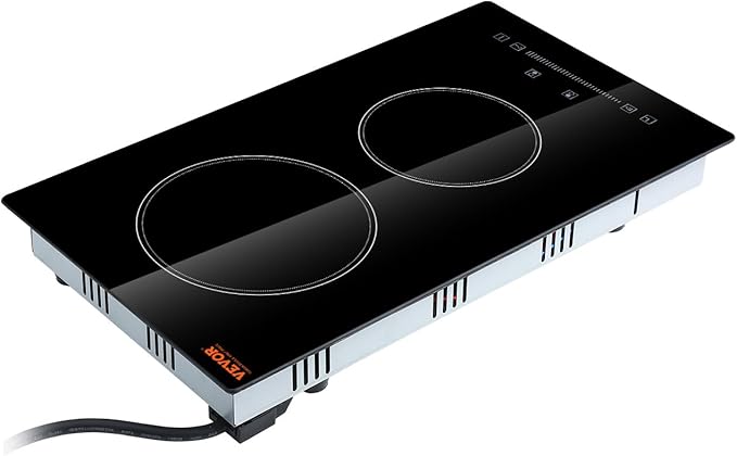 VEVOR Built in Electric Stove Top, 12 inch 2 Burners Ceramic Cooktop, Glass Radiant Cooktop with Sensor Touch Control, Timer & Child Lock Included, 9 Power Levels for Simmer Steam Slow Cook Fry,110V