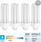 KOR 26W CFL Plug-in Bulb – GX24Q-3 Base, 2700K Warm White, Triple Tube, (4-Pin) Replaces Sylvania 20879, Philips 458240, GE 97614 – Pack of 4