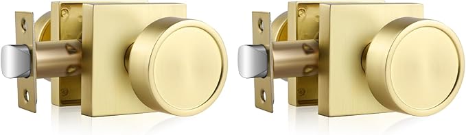Haidms Gold Passage Door Knobs Interior, Zinc Alloy Brushed Gold Closet Door Knobs, Heavy Duty Round Brushed Brass Doorknobs for Hall Closet,Hallway(2 Pack)