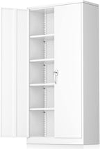 Greenvelly Metal Garage Storage Cabinet with 2 Doors & Adjustable Shelves, 72" Lockable Steel Tool Cabinet - White - (36" W x 18" D)