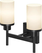 Wall Light Fixtures Matte Black Bathroom Vanity Lights Over Mirror with White Frosted Glass, Double Wall Lamps for Hallway Washroom Porch T001MB-L2