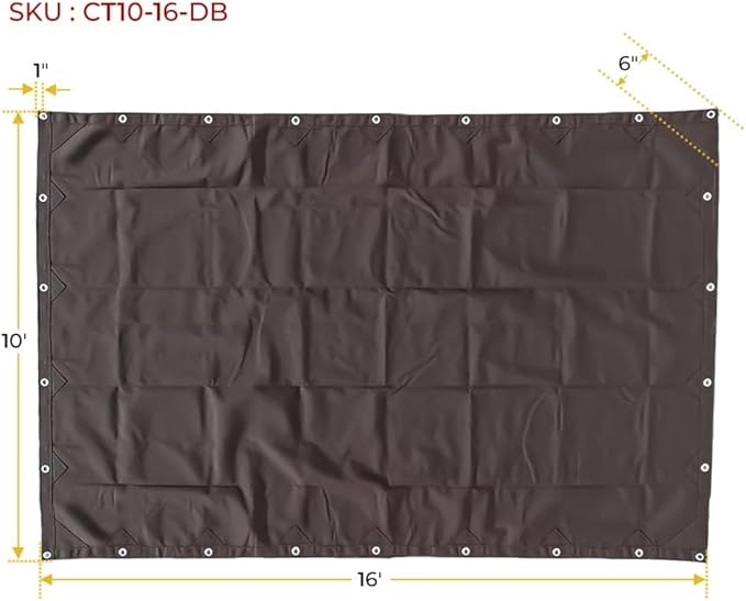 Mytee Products 10' x 16' Dark Brown Canvas Tarp 12oz - Water Resistant & Breathable - Heavy Duty Tarps - Multipurpose Tarpaulin Cover for Camping Tent