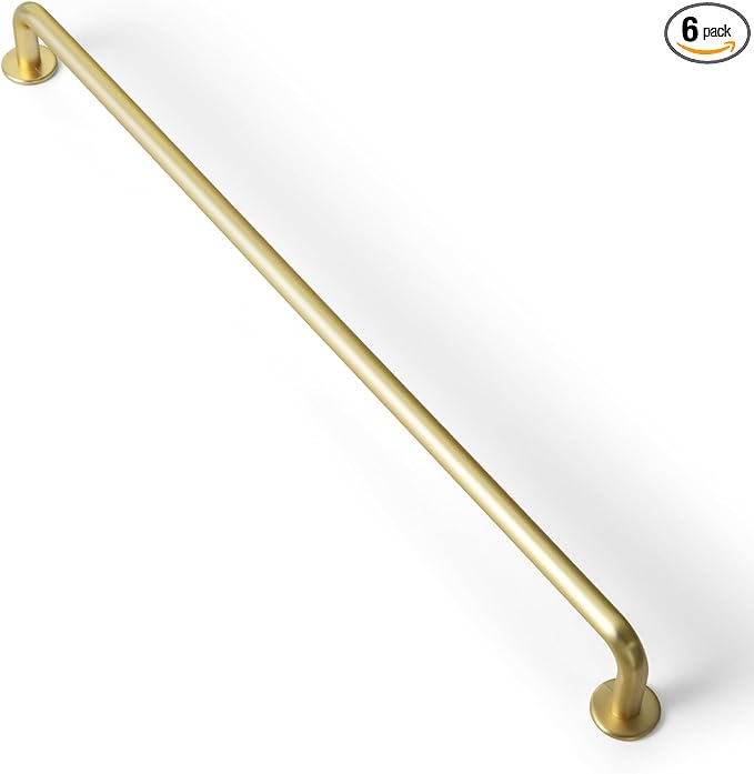 Goo-Ki 6 Pack Brushed Brass Cabinet Handle Drawer Pulls, 12.6 Inch(320mm) c-c Solid Zinc Alloy Modern Bar Pull Kitchen Hardware for Closet Dresser Wardrobe Cupboard Furniture
