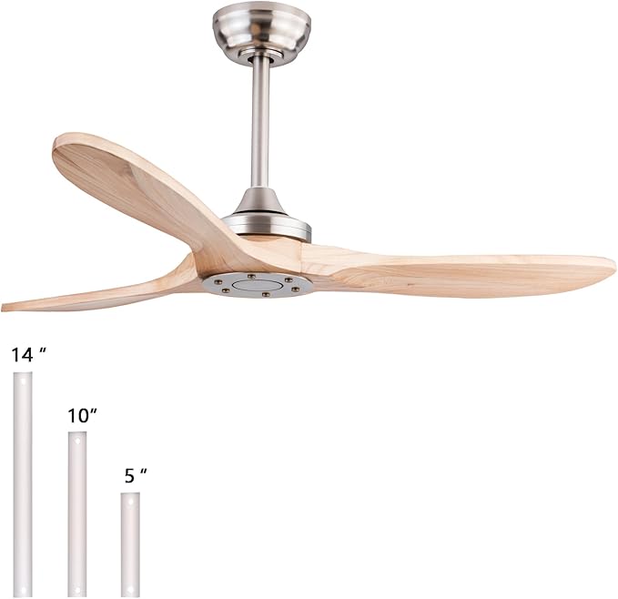 42" Wood Ceiling Fan No Lights with Remote Control，Wooden 3 Blades Ceiling Fans Without Light for Patio,Garage,Living Room,Bedroom,Office,Indoor/Outdoor(Nickel+Raw wood)