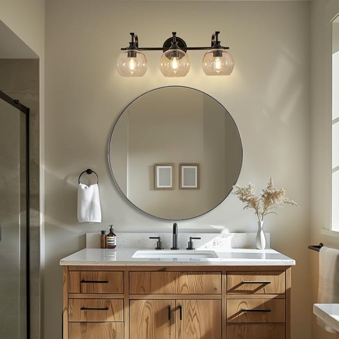 ANDY STAR Black Bathroom Light Fixture, 3 Light Vanity Lights, Rustproof Wall Lights Over Mirror, Rustic Wall Mounted Lamp, Modern Wall Sconces for Mirror, Powder Room, Bedroom
