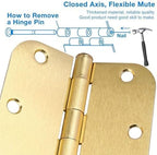 12 Pack Interior Door Hinges Brushed Brass 3.5 inch X 3-1/2" 5/8 Radius,3 ½"Satin Gold Round Standard Hinge for Single Doors DIY Assembly Bifold Table Hardware Kit House Accessories Home Eseentials
