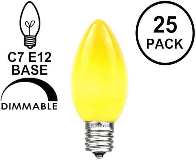 Novelty Lights 500 Case C7 Outdoor Ceramic Christmas Replacement Bulbs, Yellow, C7/E12 Candelabra Base, 5 Watt