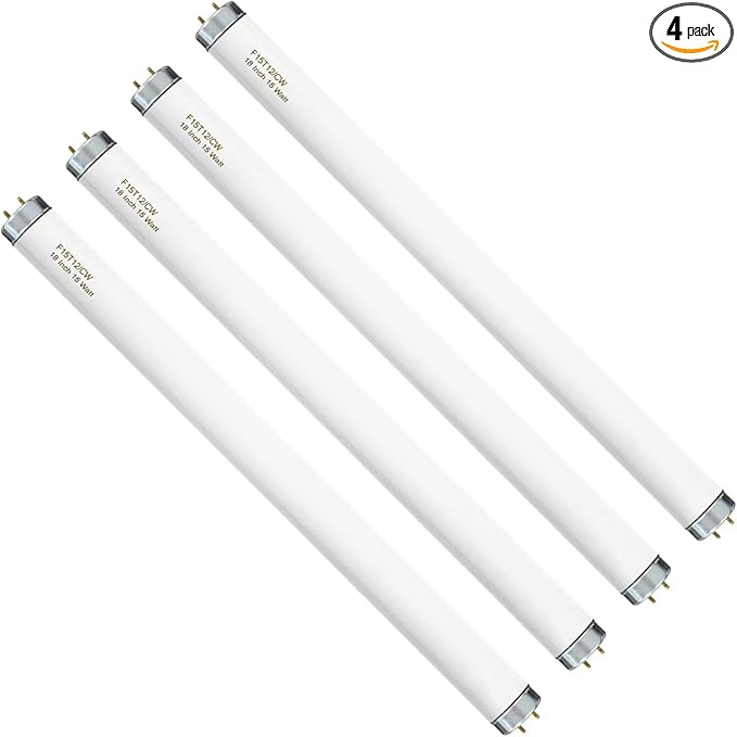 F15T12-CW Cool White 15 Watt Light Bulbs, T12 15 Watt Fluorescent Bulb 18 Inches, Cool White G13 Cap 825 Lumens 4 Pack