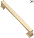 Alzassbg 10 Pack Brushed Gold Cabinet Pulls, 5 Inch(128mm) Hole Centers Cabinet Handles Square Kitchen Hardware for Cabinets AL3046BG