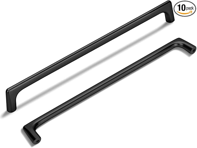 10 Pack 10 Inch(254mm) Hole Center Matte Black Modern Drawer Pulls Timeless Cabinet Pull Handle Vanity Pull Handle Classic Kitchen Cabinet Hardware, Screws Included, M-Black(10x10)