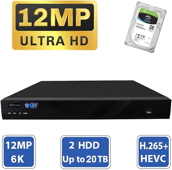 GW Security 16 Channel 12MP NVR 4K Security Camera System with 12 x 8MP PoE Spotlight Color Night Vision Outdoor/Indoor Microphone Bullet Cameras, Smart AI Human/Vehicle Detection