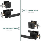 5 Pack Keyed Entry Door Lock with Deadbolt Set, Reversible Passage Lever and Keyed Alike Double Cylinder Deadbolt, Matte Black Square Handleset for Bedroom, Front Door