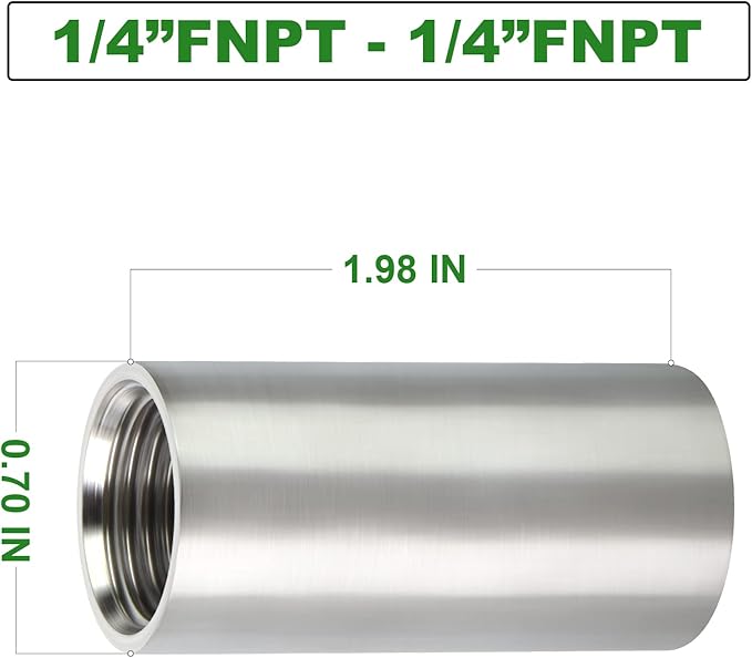 TAISHER 2PCS Stainless Steel Pipe Fittings, 1/4" NPT x 1/4" NPT Female Threaded, 2" Length Nipple Cast Pipe