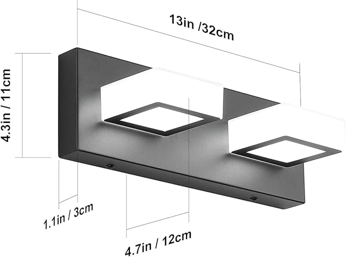 Ralbay Modern Vanity Light - 2 Light Acrylic Matte Black Bathroom Lighting Fixture with LED, Natural White Light (4500K)