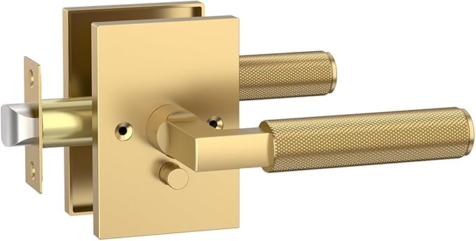 Asidrama 1 Pack Champagne Bronze Privacy Door Handles, Door Lever with Door Knobs Indoor for Bedroom or Bathroom, Heavy Duty Door Handles Interior with Locks for Left Right Sided Doors ZR08-098