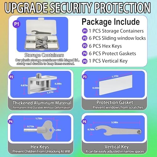 6 Sets Sliding Window Locks With Key - Up and Down, Vertical & Horizontal Security Locks - Easy to Install Adjustable Aluminum Stopper Lock (Silver)