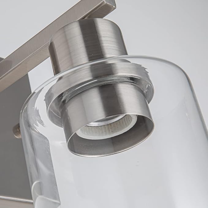 EMONG Brushed Nickel Bathroom Light Fixtures, 1-Light Vanity Lights with Clear Glass Shade, Wall Sconces for Hallway, Farmhouse, Living Room, Kitchen