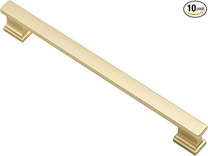Alzassbg 10 Pack Matt Gold Cabinet Pulls, 7-1/2 Inch(192mm) Hole Centers Kitchen Cabinet Handles for Cabinets and Drawers AL3061MGP