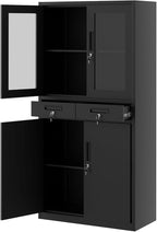 GarveeHome 72" Metal Storage Cabinet with Drawers Locking Doors & 2 Drawers,Heavy Duty Rolling Garage Organizer with 3 Adjustable Shelves
