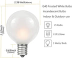 25 Pack G40 Frosted White Light Bulbs Replacement, 1.5 Inch Globe G40 Outdoor Patio String Lights Bulbs, 5W Light Bulbs with C7/E12 Candelabra Base for Outdoor Garden Patio Party Decor, Frosted White