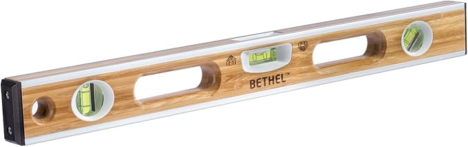 BETHEL 24-inch Bamboo Level, Mortar Adhesion Resistant Light Level, with Double Curved Acrylic Leveling Tubes for Masonry Applications and General Leveling