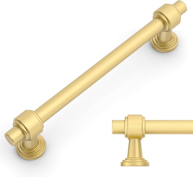 Amerdeco 10 Pack Brushed Gold Cabinet Pulls 6.3 Inch(160mm) Hole Center Drawer Pulls Cabinet Hardware Kitchen Cabinet Handles for Bathroom Dresser Pulls ZH0069