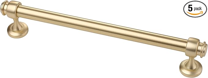 Alzassbg 5 Pack Brushed Gold Cabinet Pulls, 7 Inch(177.8mm) Hole Centers Cabinet Handles Kitchen Hardware Straight Bar for Cabinets and Drawer AL3082BB