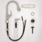 Pfister Miri Kitchen Faucet with Pull Down Sprayer and Soap Dispenser, Single Handle, High Arc, Spot Defense Stainless Steel Finish, F5297MRGS