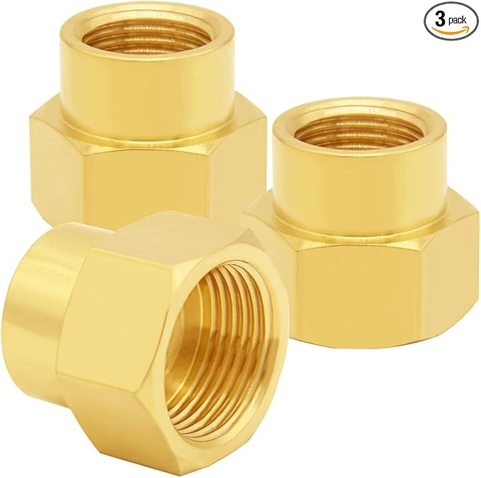 3PCS Brass Reducer Adapter, 1/2" NPT Female to 3/4" NPT Female Thread, Hex Reducing Pipe Fitting Coupler Nipple Connector for Water/Oil/Gas