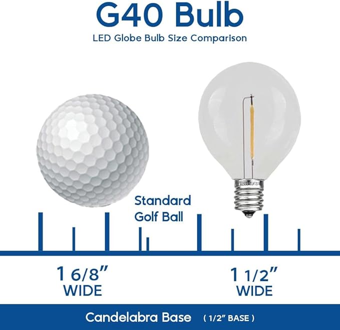 Novelty Lights 25 Pack G40 Blue Outdoor Globe Bulbs, Light Bulbs Glass Incandescent Bulbs with 3000 Hour Lifespan, Globe String Lights Replacement Bulbs