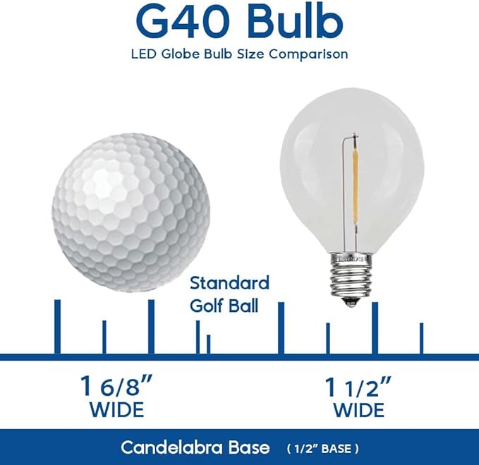 Novelty Lights 25 Pack G40 Red Outdoor Globe Bulbs, Light Bulbs Glass Incandescent Bulbs with 3000 Hour Lifespan, Globe String Lights Replacement Bulbs