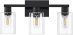 3-Light Bathroom Vanity Light, Black Vanity Lights with Clear Glass Shades, Bathroom Wall Sconce Lamp for Mirror Living Room Bedroom Hallway