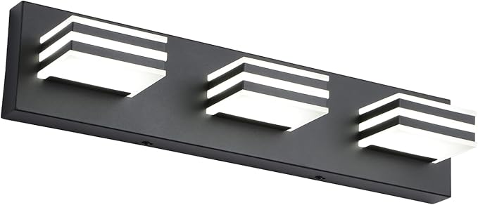 Black Vanity Lights 3 Light Bar Light for Bathroom 20 Inch Mirror Light Fixtures Black Bath Lamps above Mirror 18W Vanity Sconces Modern Bathroom Sink Lights Acrylic Wall Lighting for Restroom