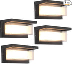 Outdoor Wall Lights, 24W LED 3 Color Exterior IP65 Outdoor Wall Lights Exterior, Porch Wall Sconce with Double Shade, Modern Matte Black Wall Lamps for Patio Front Door Entryway, 4-Pack