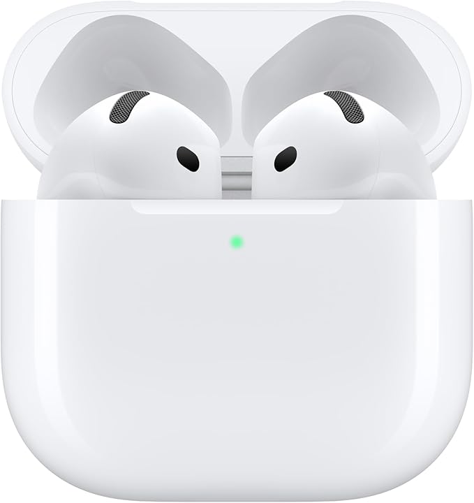 Apple AirPods 4 Wireless Earbuds, Bluetooth Headphones, Personalized Spatial Audio, Sweat and Water Resistant, USB-C Charging Case, H2 Chip, Up to 30 Hours of Battery Life, Effortless Setup for iPhone