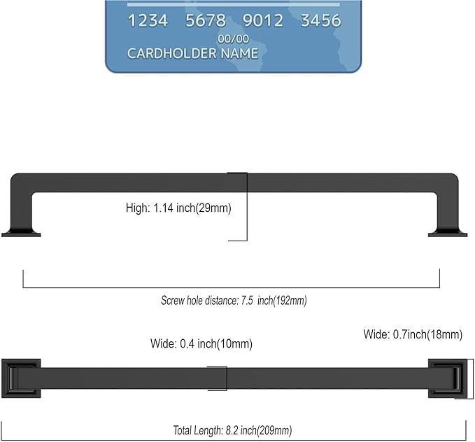 10 Pack 7.5 Inch Matte Black Cabinet Pulls - Kitchen & Dresser Handles