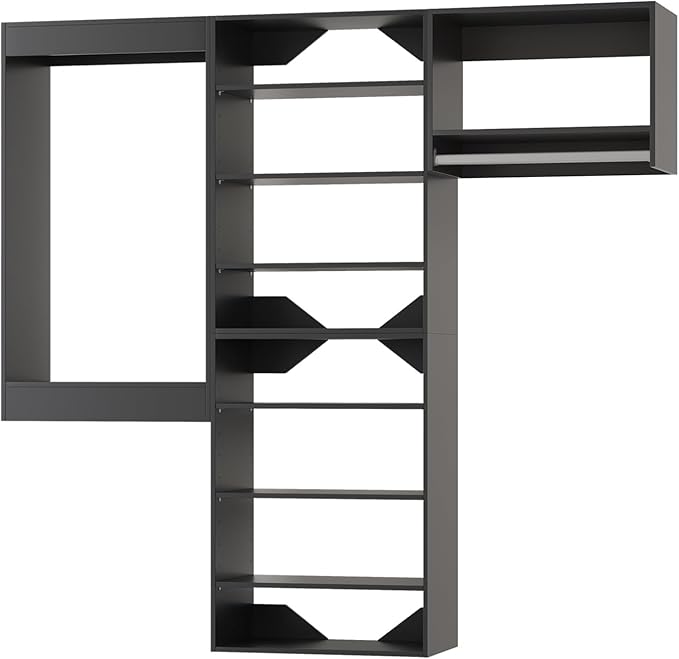 Modular Closet System, 78" Wide Closet Organizer System with Towers and Hanging, Wood Closet Tower Storage for Walk In Closets, Wall Mounted Wardrobe Organizer Kit System, Bedroom, Black