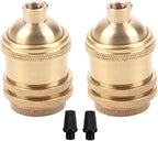 2 Pack Threaded Keyless Light Socket with 2 Socket Rings, Solid Brass, Top Quality Supplies for Handmade Lighting, Lamps, Pendants etc (Natural Brass-Keyless)