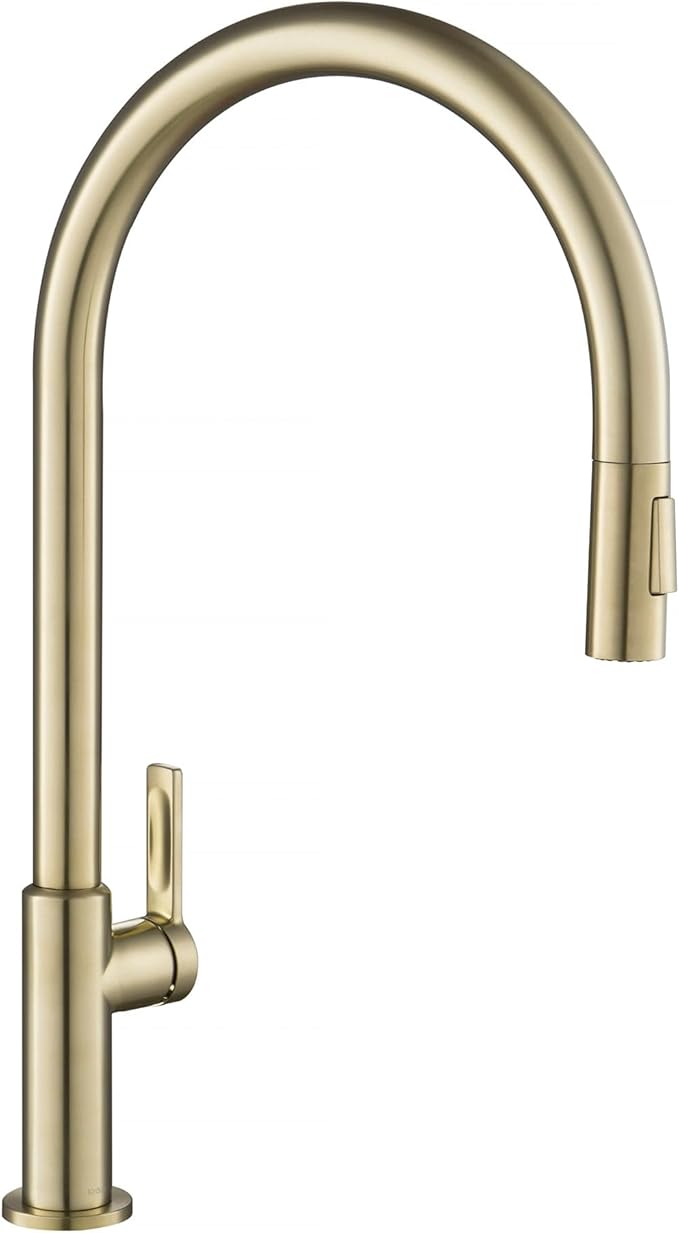 KRAUS Oletto High-Arc Single Handle Pull-Down Kitchen Faucet in Spot Free Antique Champagne Bronze, KPF-2821SFACB