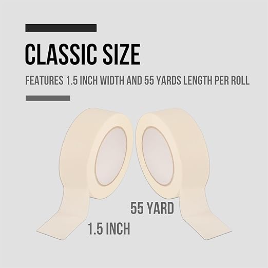 Lichamp Masking Tape Wide 1.5 inches, General Purpose Masking Tape Bulk Pack, 6 Rolls x 1.5 inches x 55 Yards (330 Total Yards)