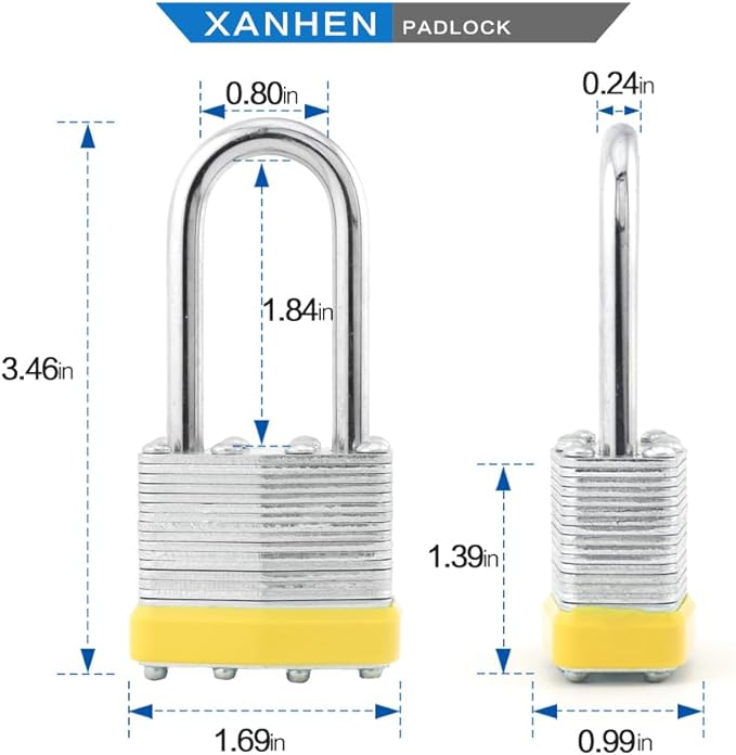 Keyed Alike Laminated Steel Padlocks with Long Shackle for Sheds, Fences & Lockers (2-Pack)