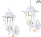 GRUENLICH Dusk to Dawn Outdoor Wall Sconce, Exterior Front Porch Lighting with Clear Glass, White Aluminum Outside Coach Light for Patio Doorway Garage, 2 Pack
