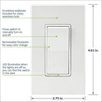 Leviton Decora Smart Switch, Wi-Fi 2nd Gen, Neutral Wire Required, Works with Matter, My Leviton, Alexa, Google Assistant, Apple Home/Siri & Wired or Wire-Free 3-Way, D215S-1RW, White