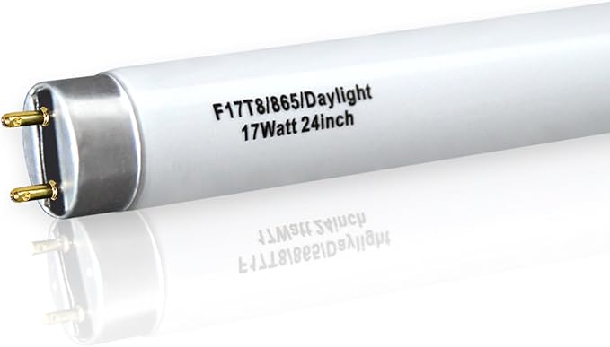 12 Pack 17W 24in T8 Bright White Fluorescent Tube, F17T8/865 6500K Daylight,2 Foot T8 Linear Fluorescent Lamp,Medium Bi-Pin (G13) Base,1350 Lumens