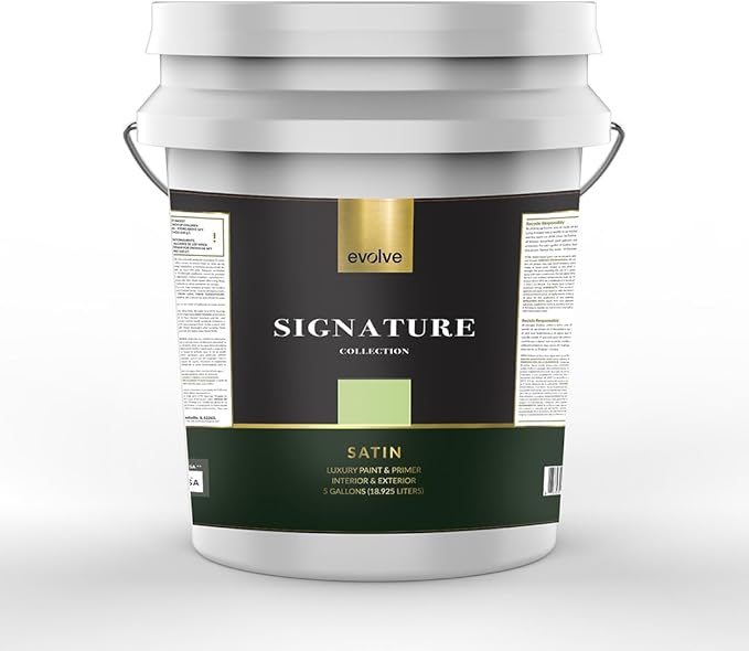 EVOLVE Signature Paint & Primer: Luxury Paint & Primer for Indoor & Outdoor Surfaces, Minimal Odor, Satin Sheen (Guacamole Green, 5 Gallon)