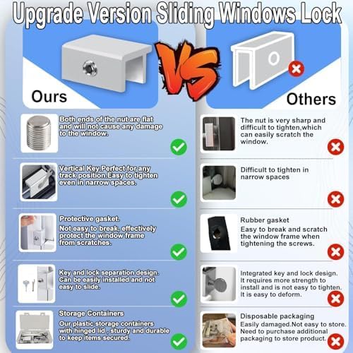 [4 Sets] Sliding Window Lock with Key Aluminum Alloy Adjustable Security Lock (Silver) Single Hole Quick Installation Anti-Theft and Anti-Theft Suitable for Vertical/Horizontal Windows