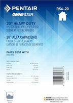 Pentair OMNIFilter RS6-20 Sediment Water Filter, 20-Inch, Whole House Heavy Duty Big Blue Pleated Replacement Cartridge, 20" x 4.5", White